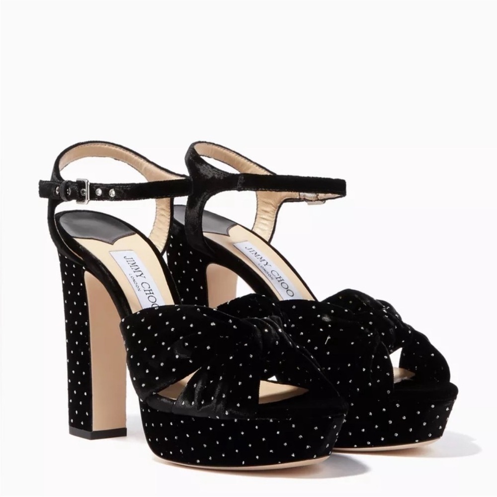 Jimmy Choo Velvet Glitter Heloise 120 Platform Heels